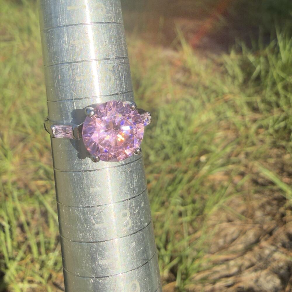 Vintage Sterling Silver 925 Pink Ice Solitaire Ring Three Stone Sz 6.5
